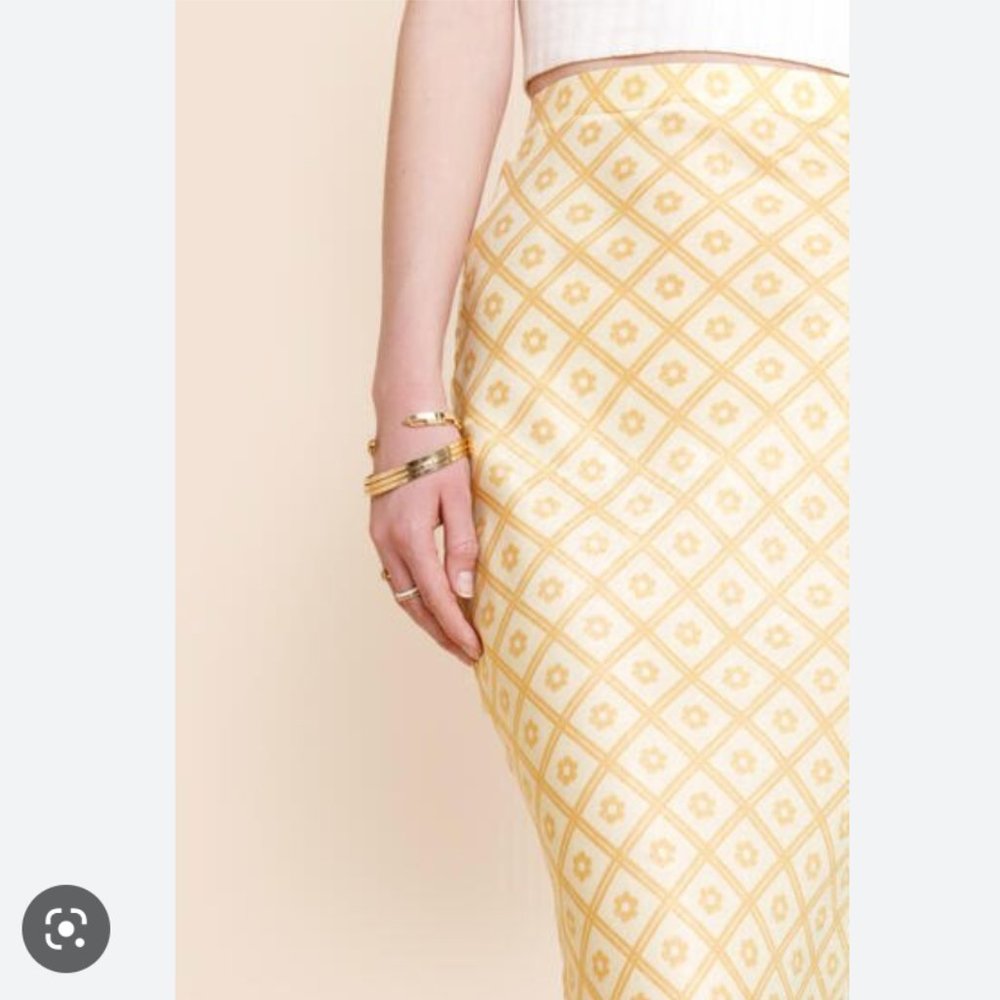 Yellow Satin Midi Skirt